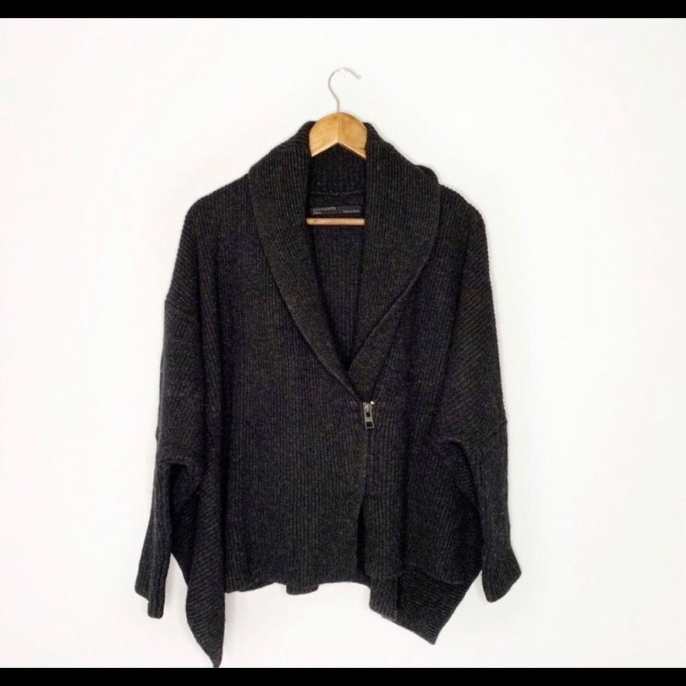 All Saints Knit Rib Oversized Assymmetrical Cardi